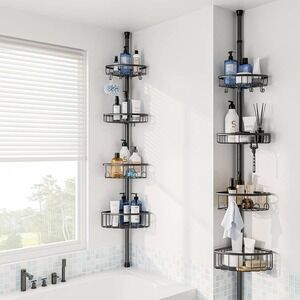 Rustproof 304 Stainless Steel Corner Shower Caddy Tension Pole 4-Tier Adjustable